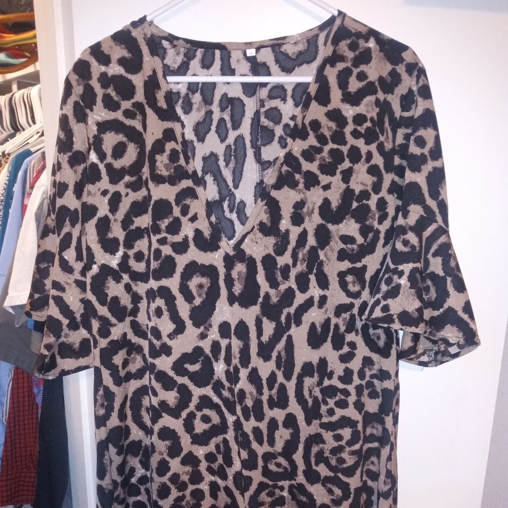 Leopard Print V-Neck Dress